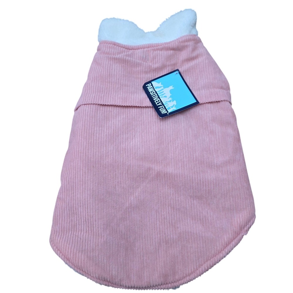 Pawsitively Fun Pink‎ Corduroy Sherpa Lined Pet Dog Jacket Warm Cozy Size L